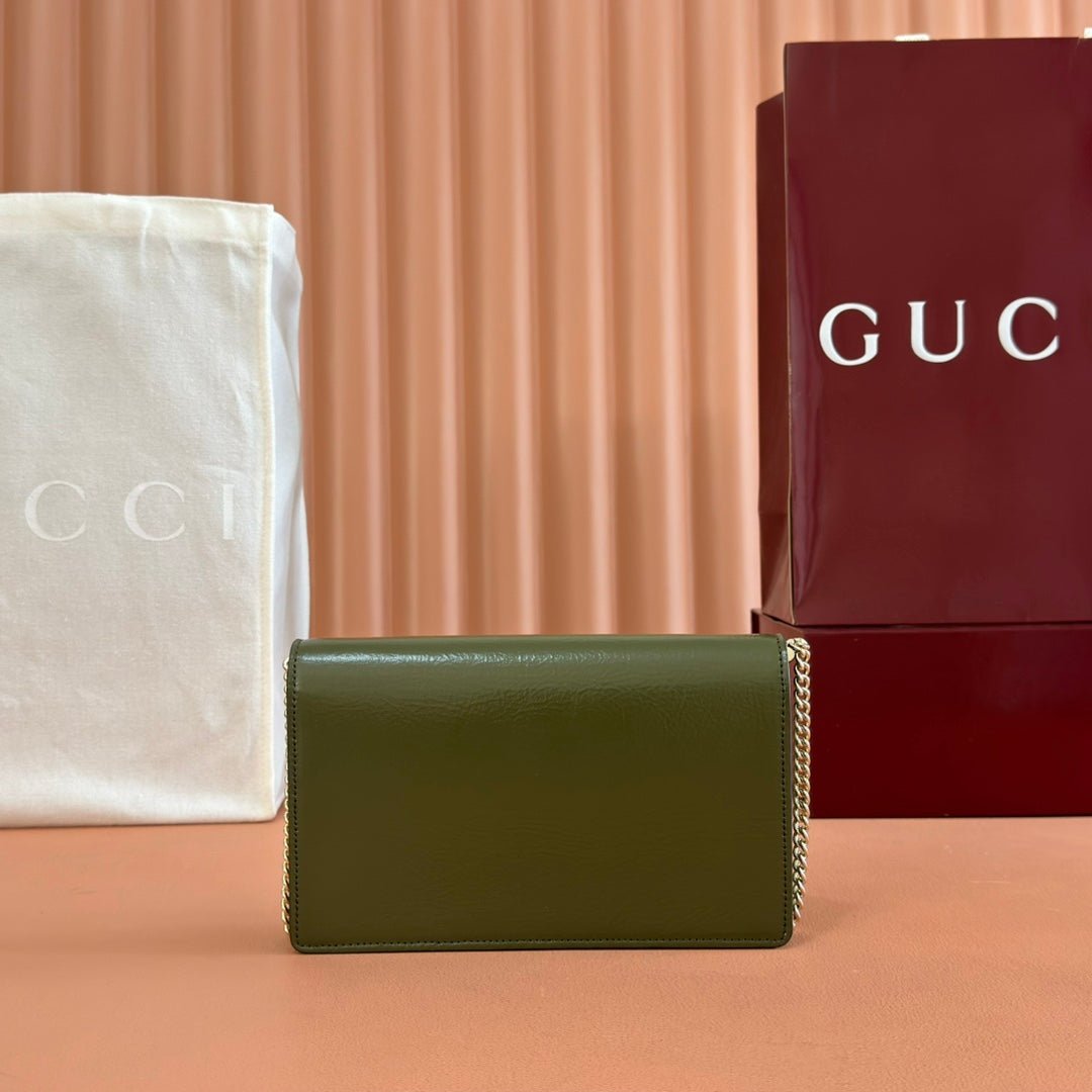 Alternative view of GUCCI 25S DIONYSUS WALLET ON CHAIN 20 IN GREEN GLOSSY CALFSKIN