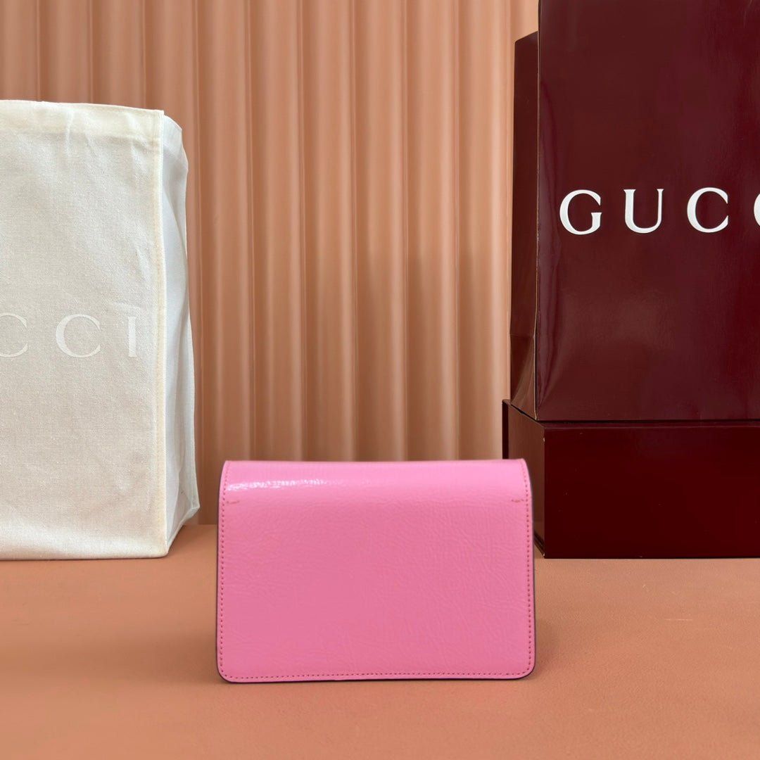 Alternative view of GUCCI 25S DIONYSUS WALLET ON CHAIN 17 IN PINK GLOSSY CALFSKIN