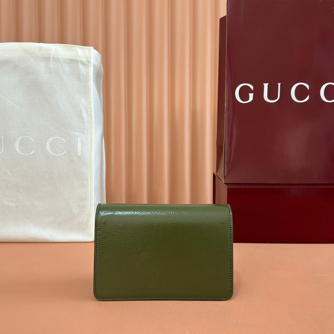 Alternative view of GUCCI 25S DIONYSUS WALLET ON CHAIN 17 IN GREEN GLOSSY CALFSKIN