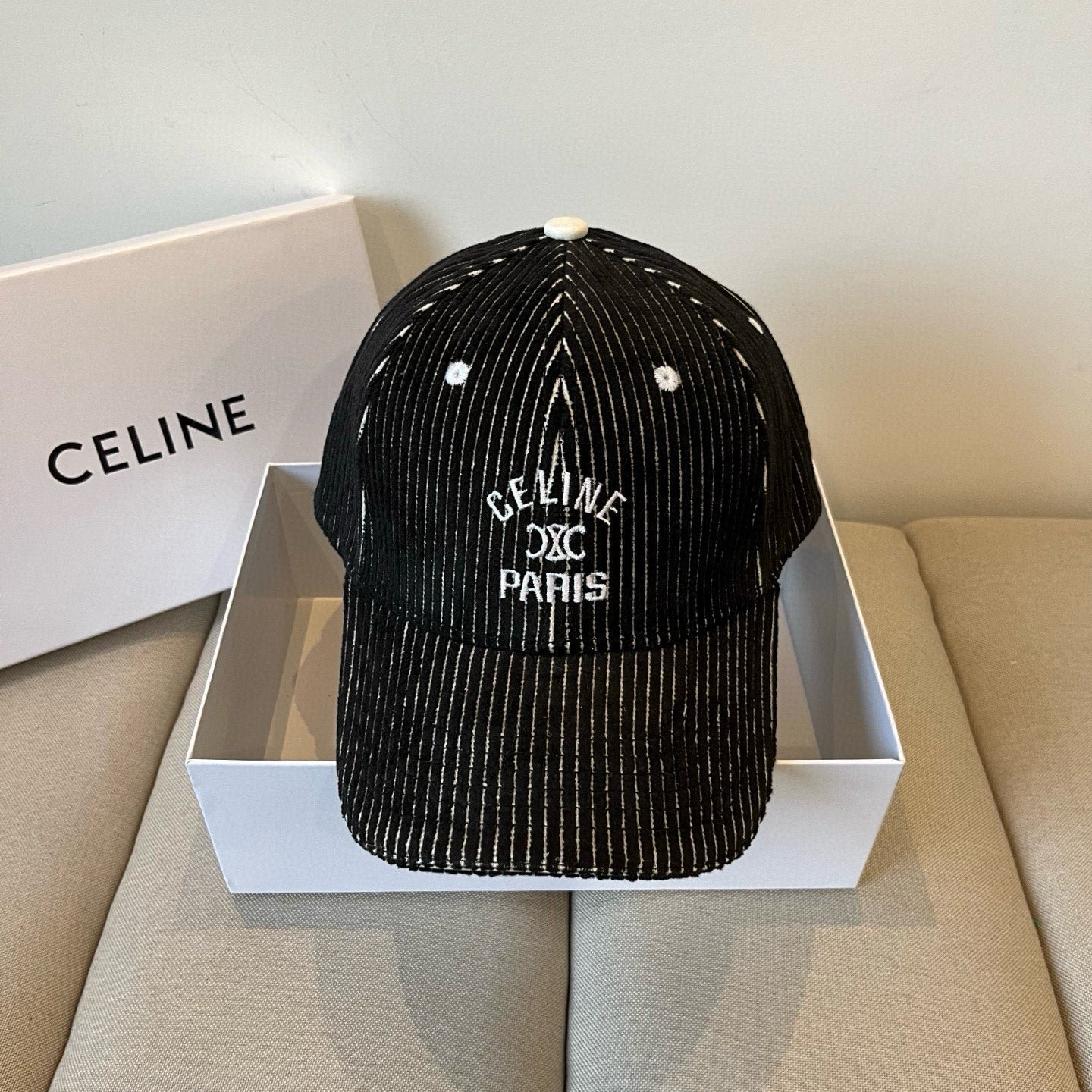 Celine Letter Black Corduroy Cap