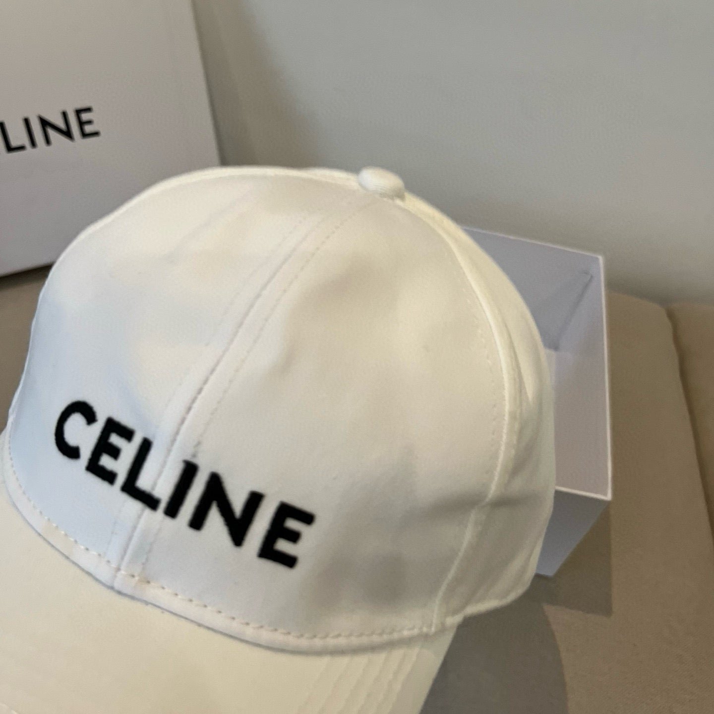 Celine Letter White Fabric Baseball Cap - Image 4