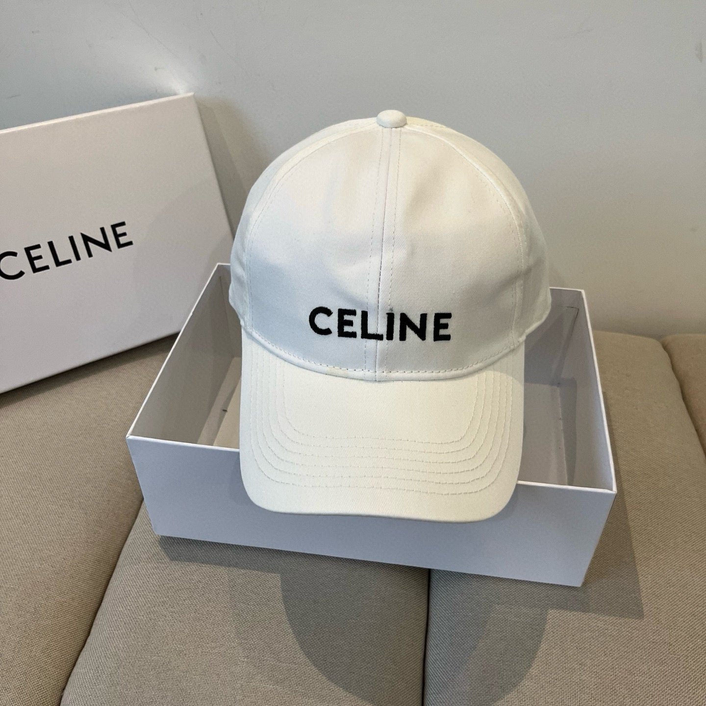 Celine Letter White Fabric Baseball Cap - Image 3