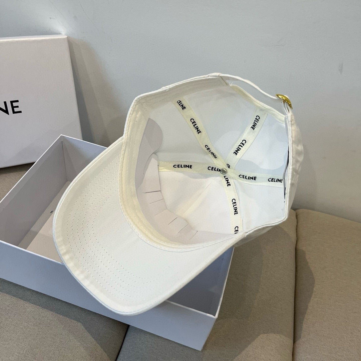 Celine Letter White Fabric Baseball Cap - Image 8