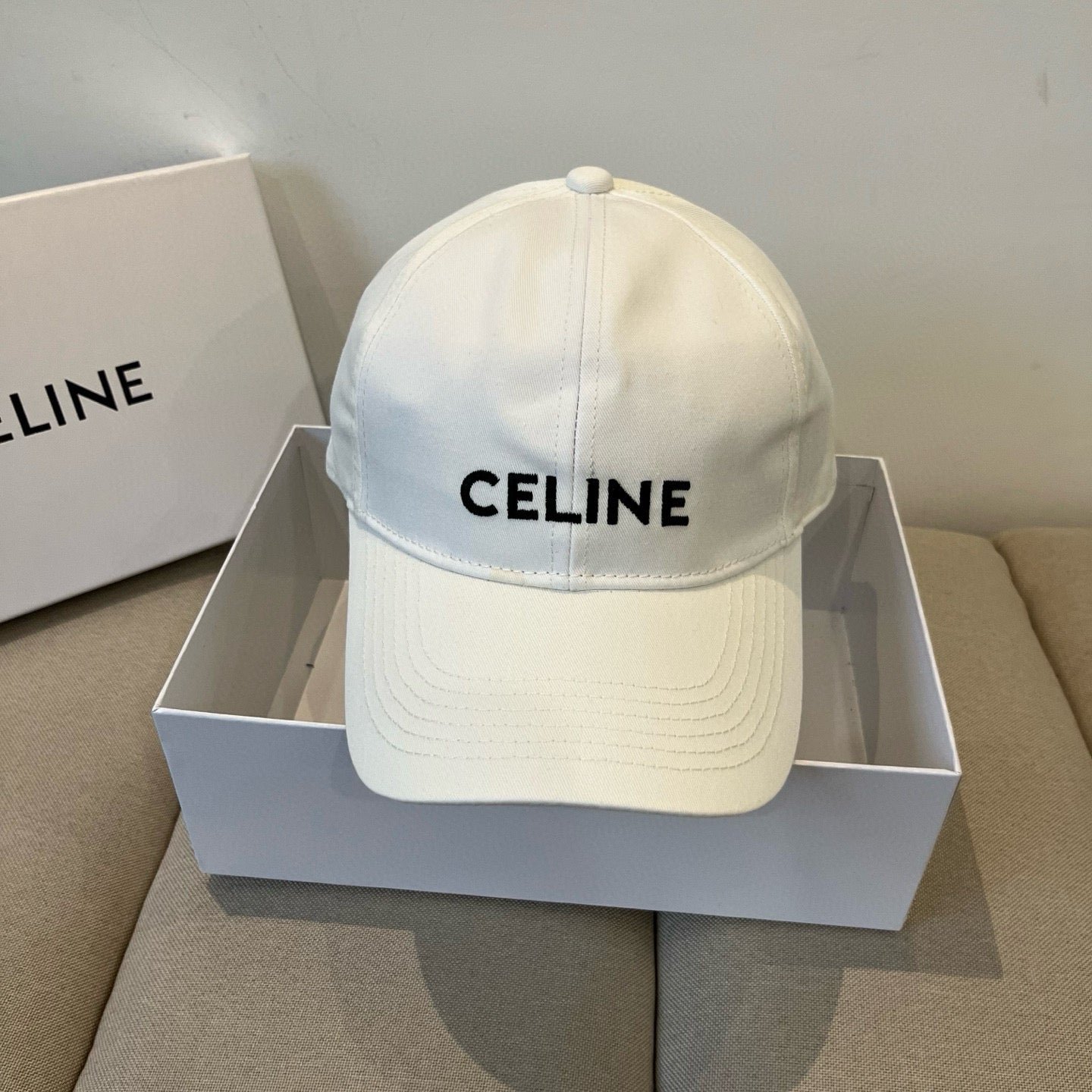 Celine Letter White Fabric Baseball Cap