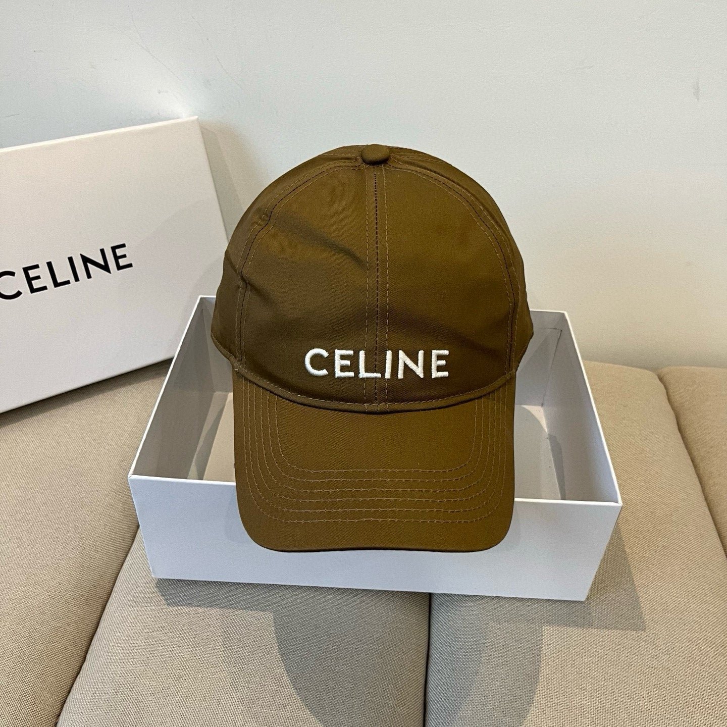 Celine Letter Brown Fabric Baseball Cap - Image 6