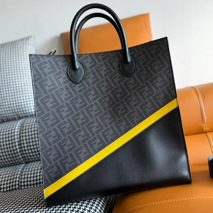 Fendi 38 Black Calfskin Monogram Tote Bag