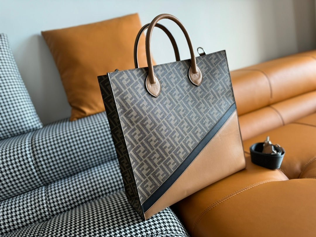 Alternative view of Fendi 38 Camel Brown Calfskin Monogram Tote