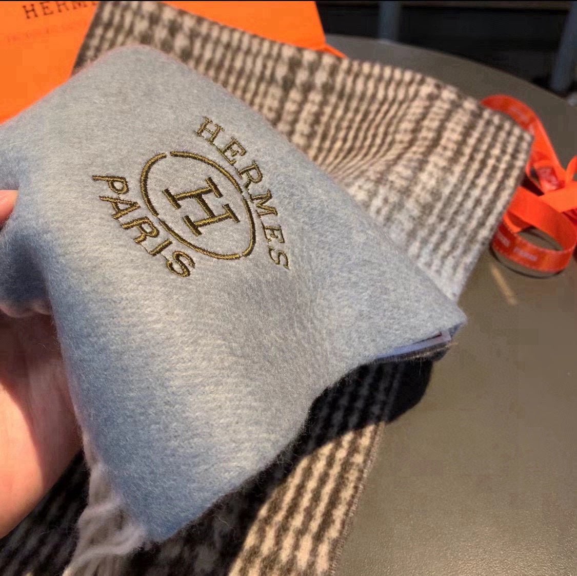 Hermès Check Cashmere Scarf - Image 8