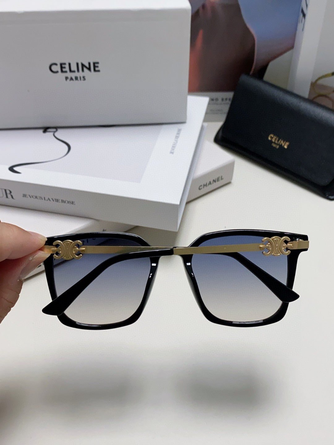 Alternative view of TRIOMPHE SUNGLASS 497819 IN GOLD METAL BLACK SMOKE LENSES