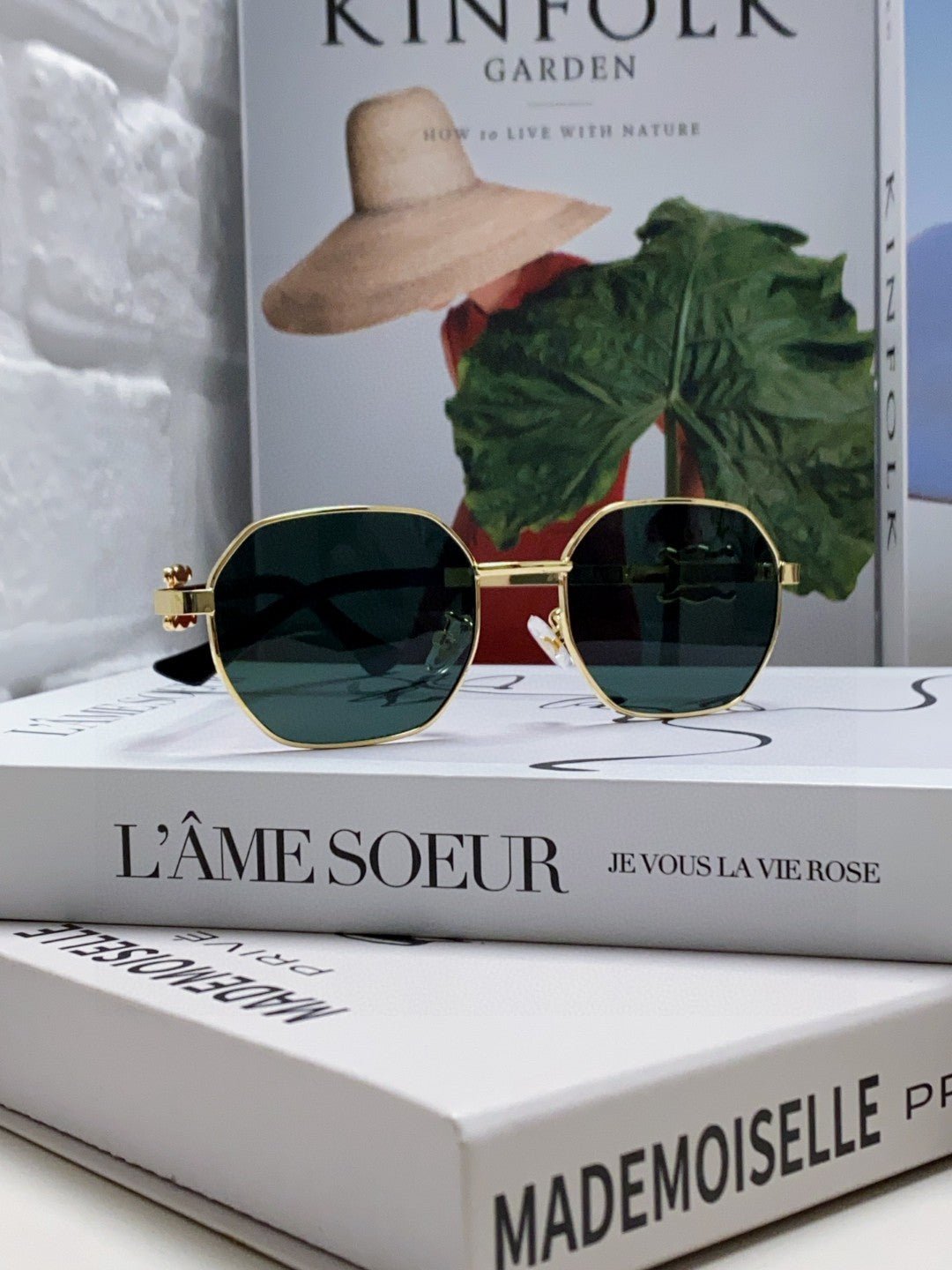 Alternative view of TRIOMPHE SUNGLASS 497821 IN GOLD METAL DARK TEAL LENSES