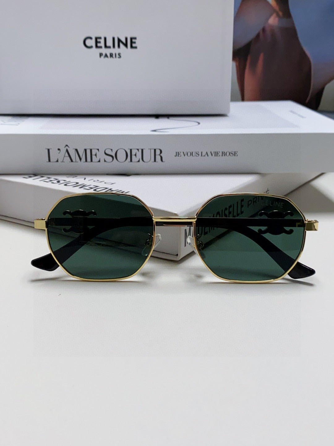 CELINE Gold Octagon Green Shades - Image 6