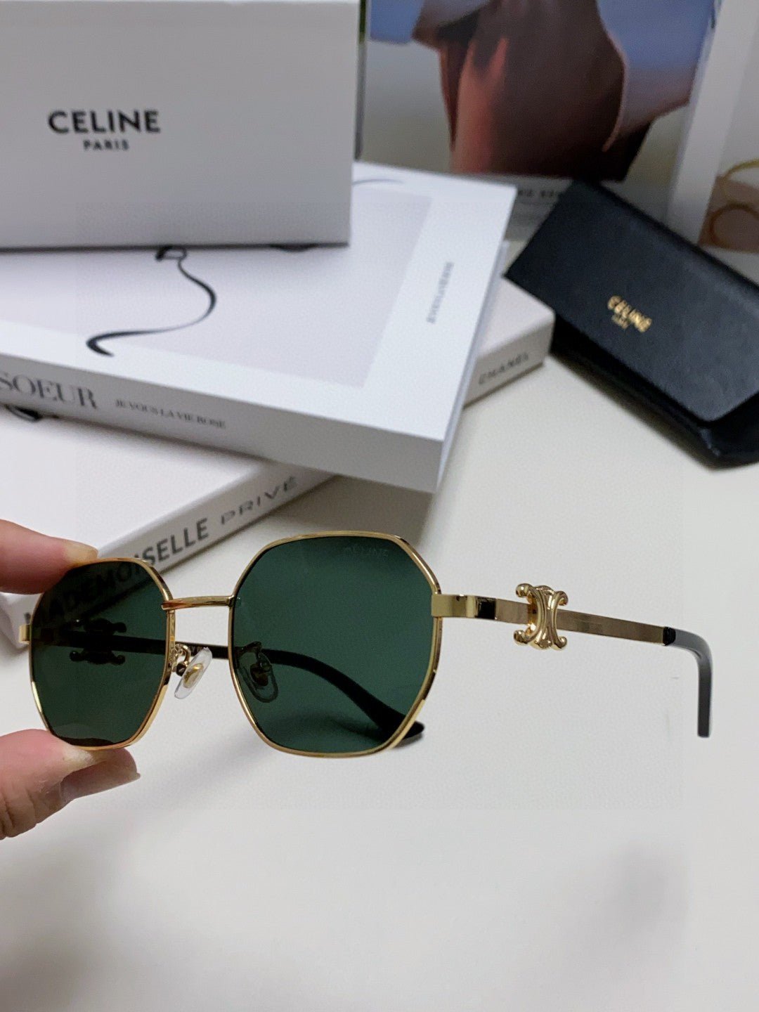 CELINE Gold Octagon Green Shades - Image 8