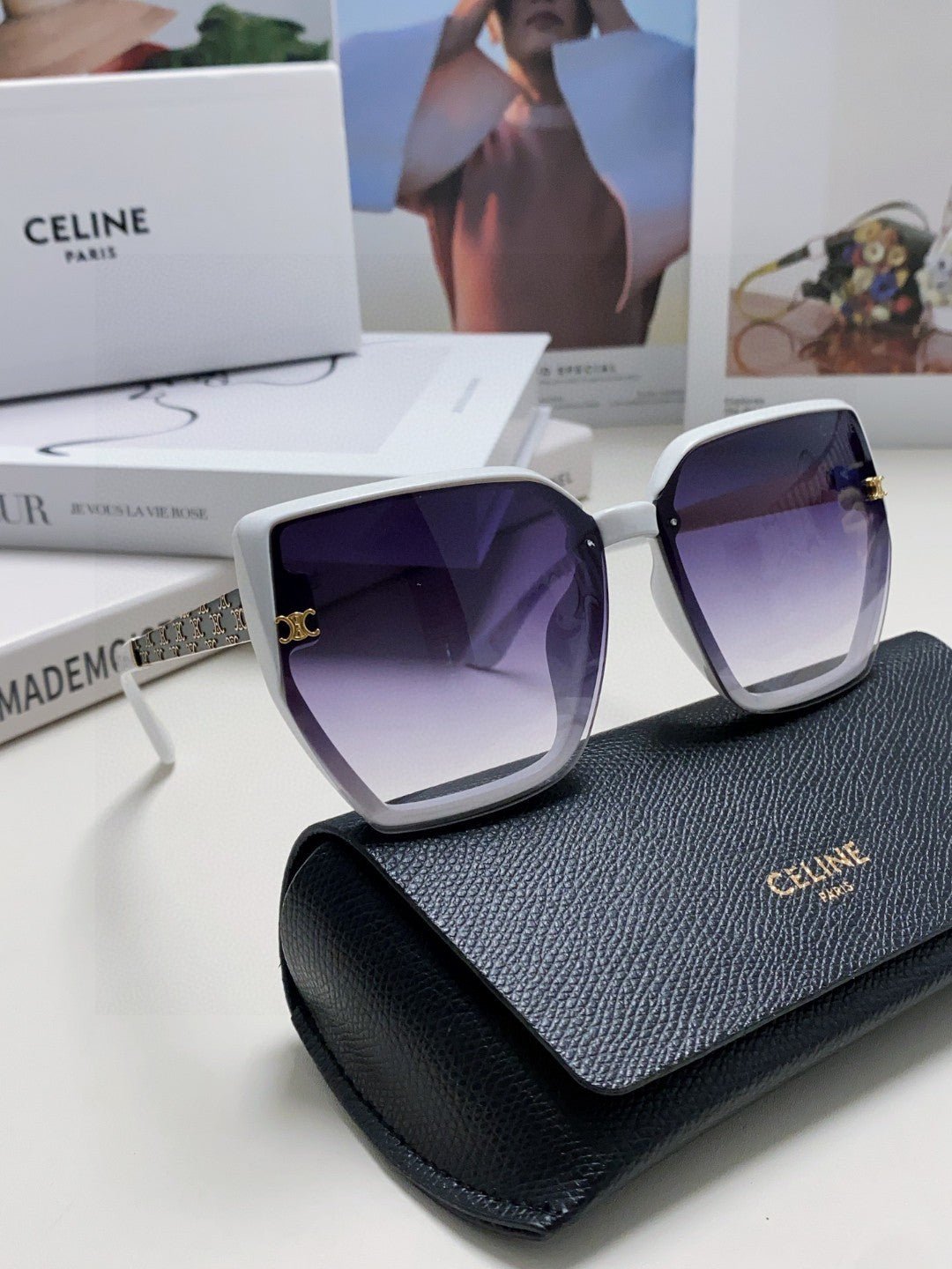 TRIOMPHE SUNGLASS 497829 IN WHITE ACETATE EMBOSSED LOGO - Image 8