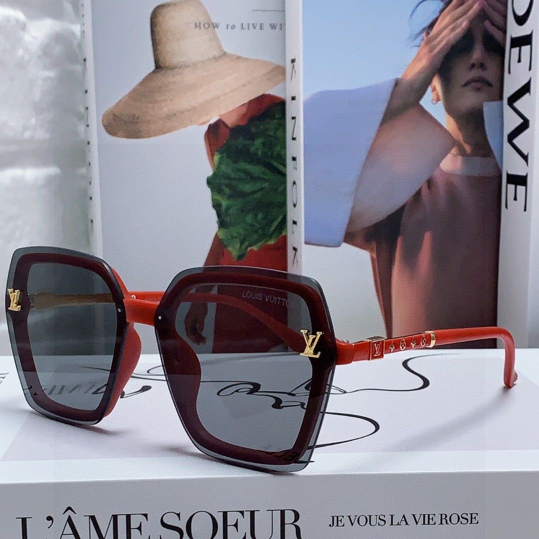 LV Two-Tone Red Black Square Sunglasses
