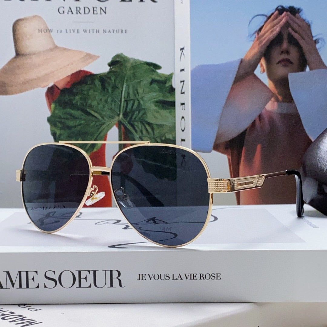 LV Gold Alloy Double Bridge Pilot Sunglasses