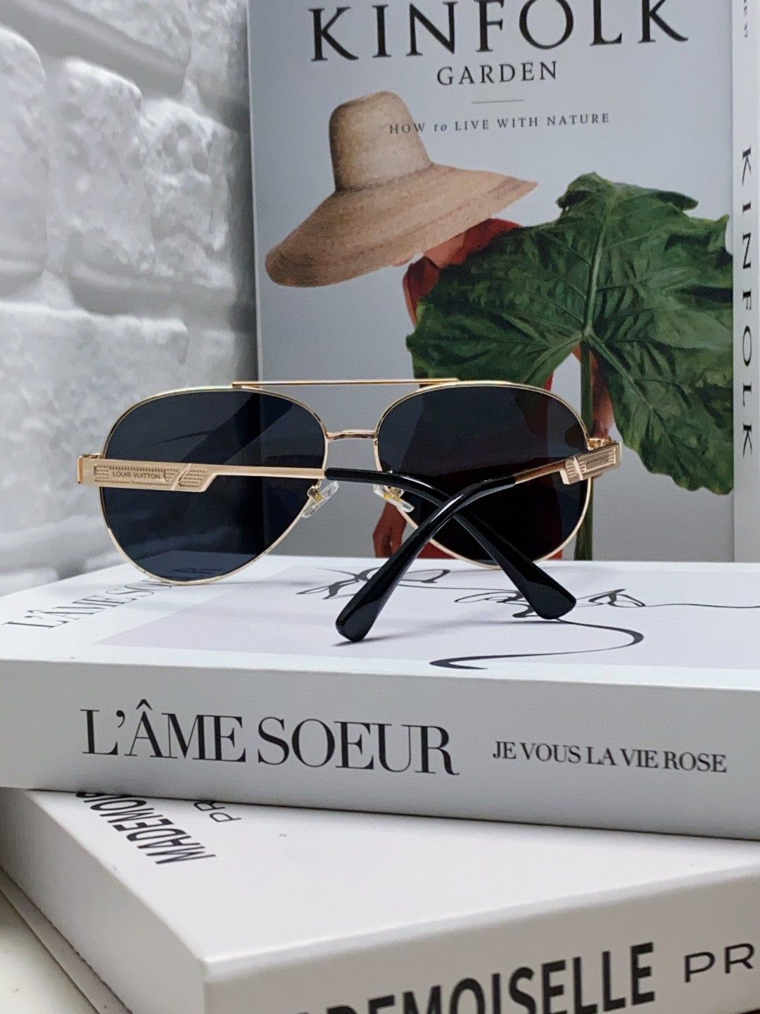LV Gold Alloy Double Bridge Pilot Sunglasses - Image 3