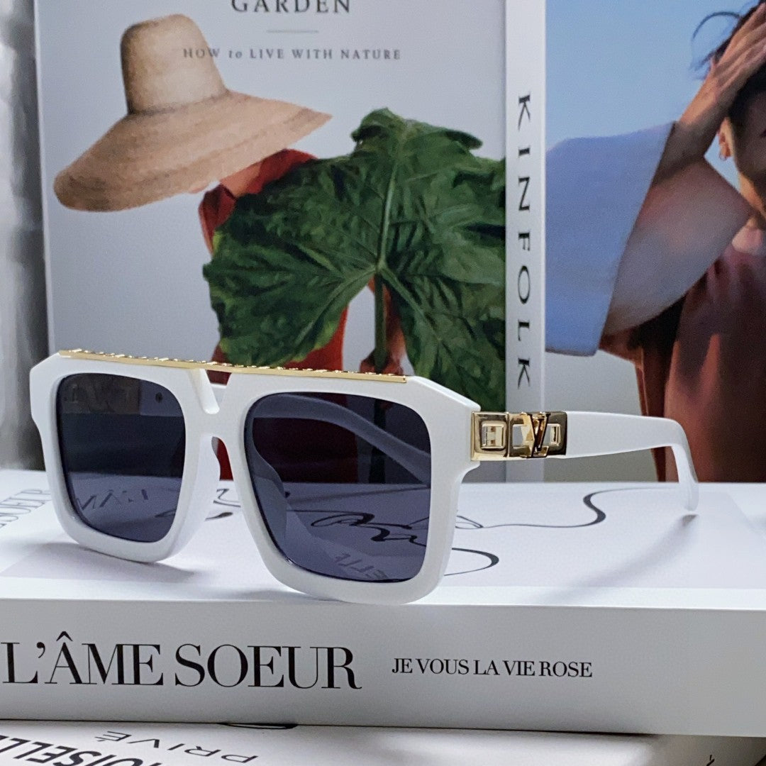 LV White Acetate Gold Hinge Sunglasses