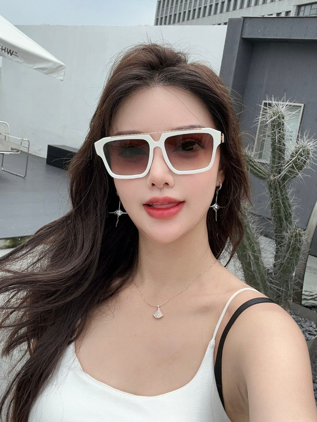 LV White Acetate Gold Hinge Sunglasses - Image 9