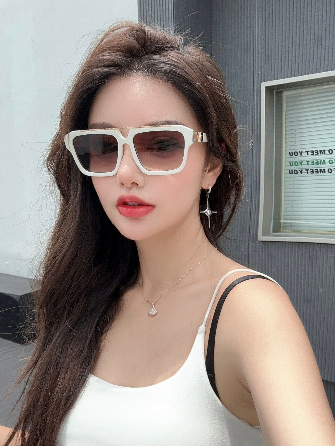 LV White Acetate Gold Hinge Sunglasses - Image 10