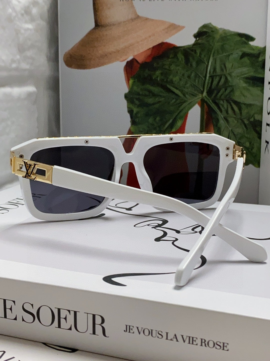 LV White Acetate Gold Hinge Sunglasses - Image 3