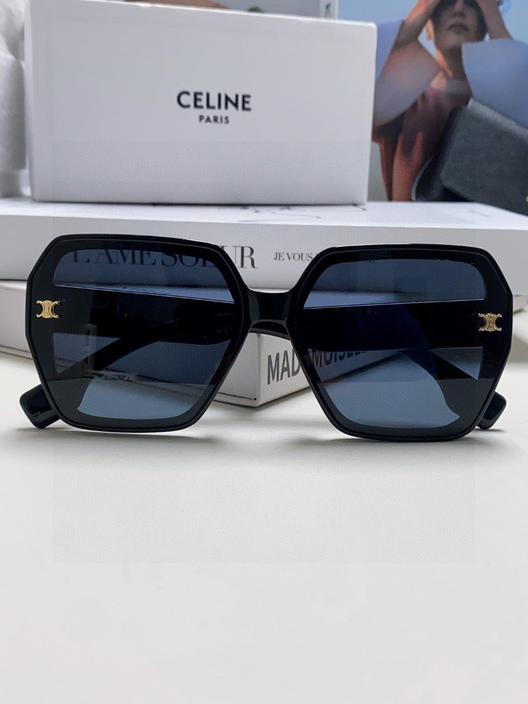 CELINE Black Hexagon Dark Lens Shades - Image 5
