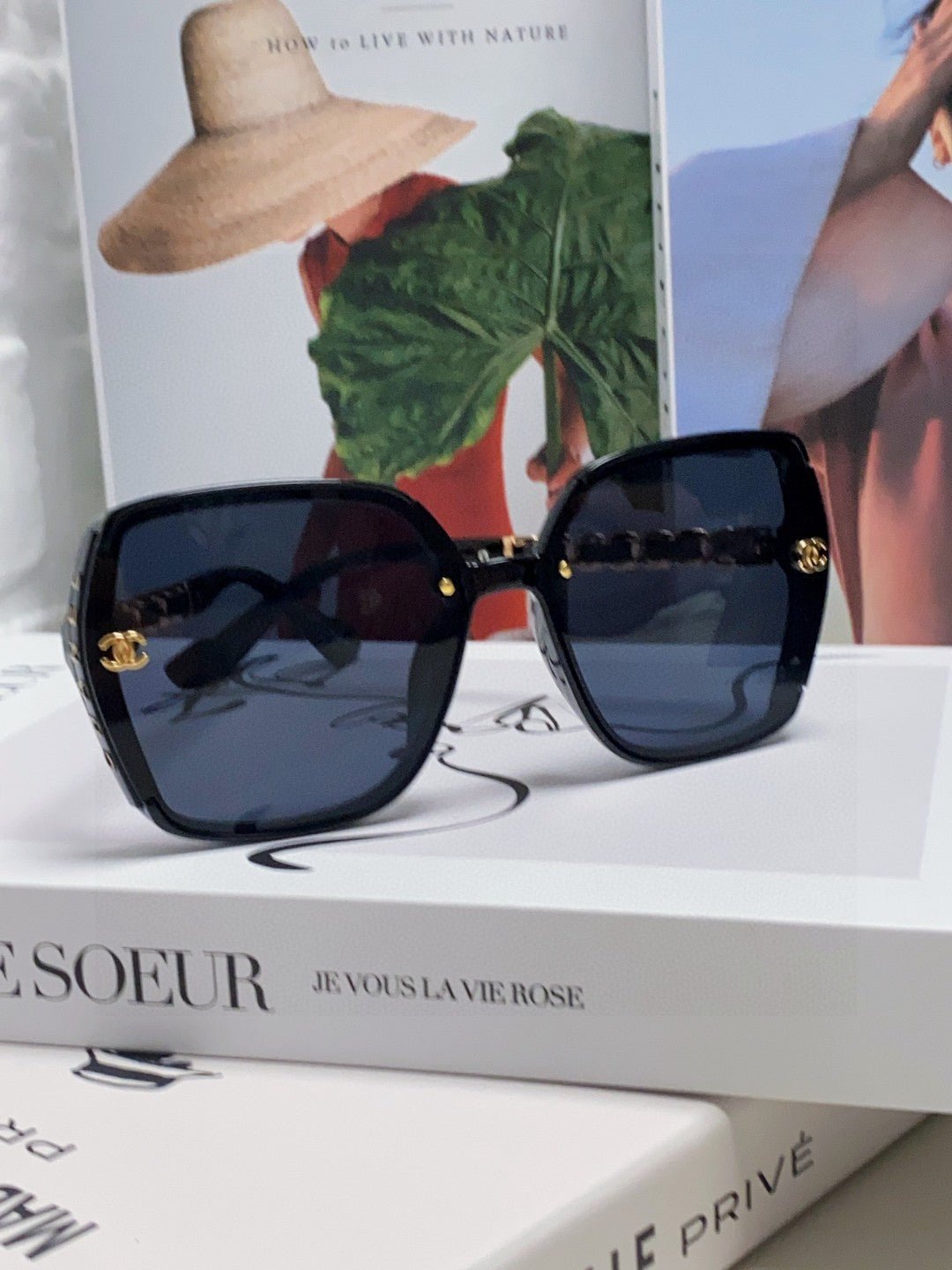 Alternative view of CHANEL SQUARE SUNGLASSES 632876 IN BLACK ACETATE