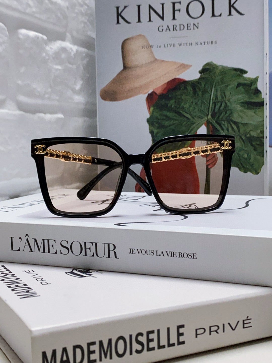 Alternative view of CHANEL SQUARE SUNGLASSES 632883 IN BLACK ACETATE LIGHT BROWN LENSES