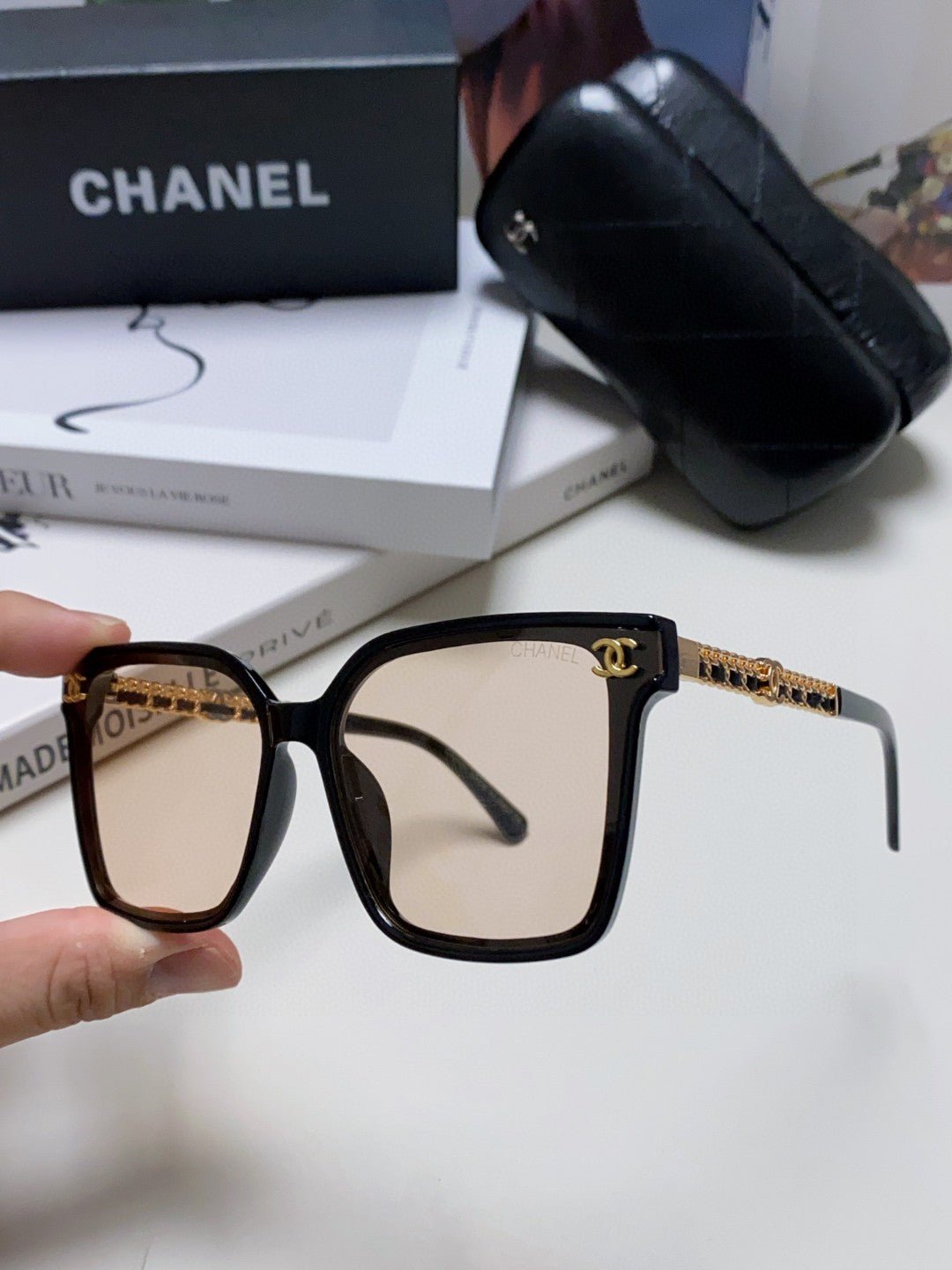Chanel Gold Chain Square Sunglasses - Image 3