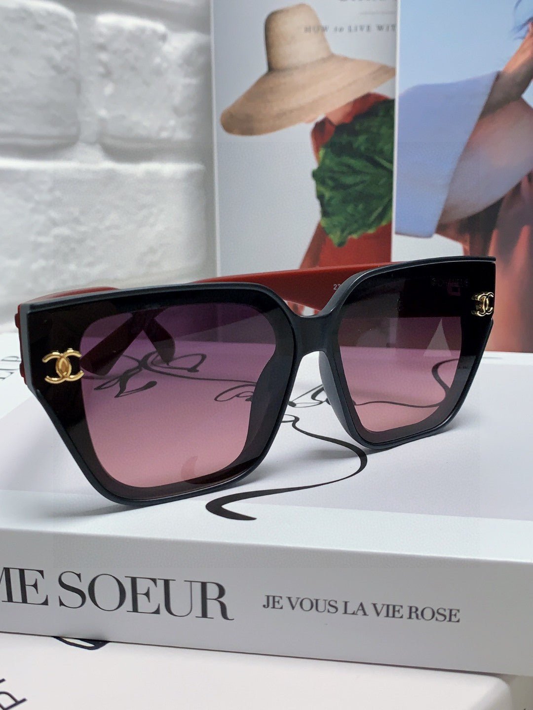 Alternative view of CHANEL SQUARE SUNGLASSES 632894 IN RED ACETATE