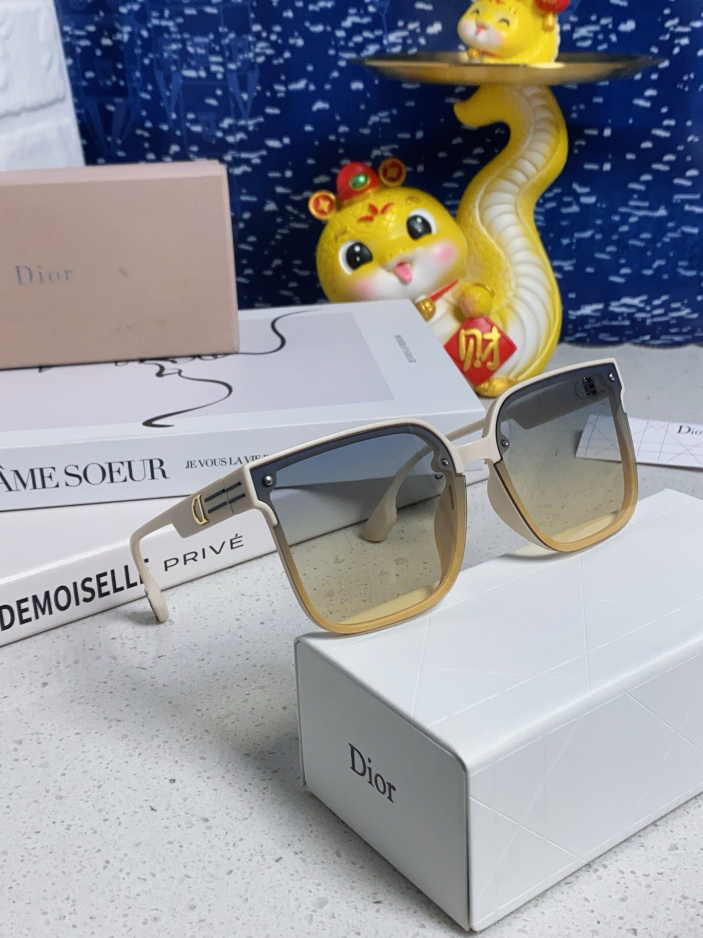 Alternative view of DIOR MONTAIGNE SUNGLASS 560858 IN IVORY ACETATE GREY YELLOW SMOKE LENSES
