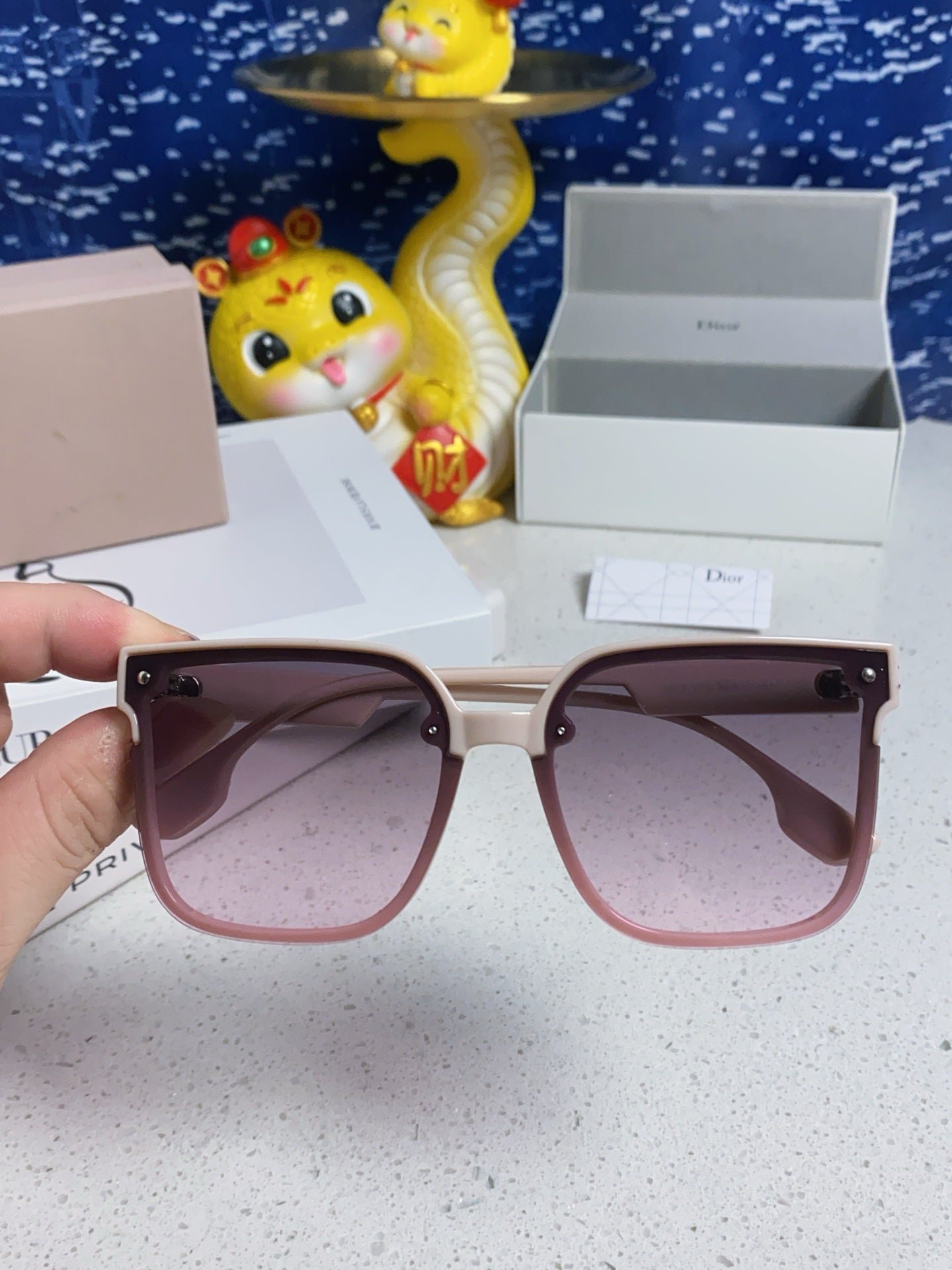 Alternative view of DIOR MONTAIGNE SUNGLASS 560859 IN BEIGE ACETATE PINK SMOKE LENSES