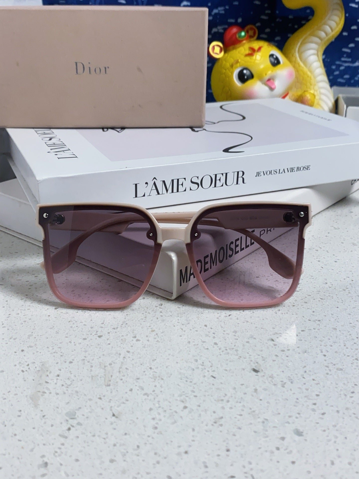 Dior Beige Acetate Shield Pink Gradient Sunglasses - Image 3