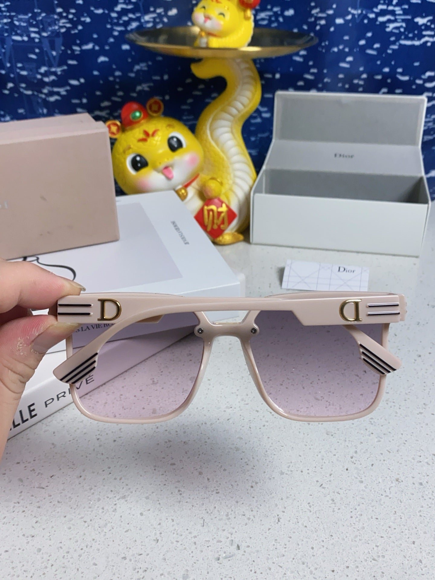Dior Beige Acetate Shield Pink Gradient Sunglasses - Image 4