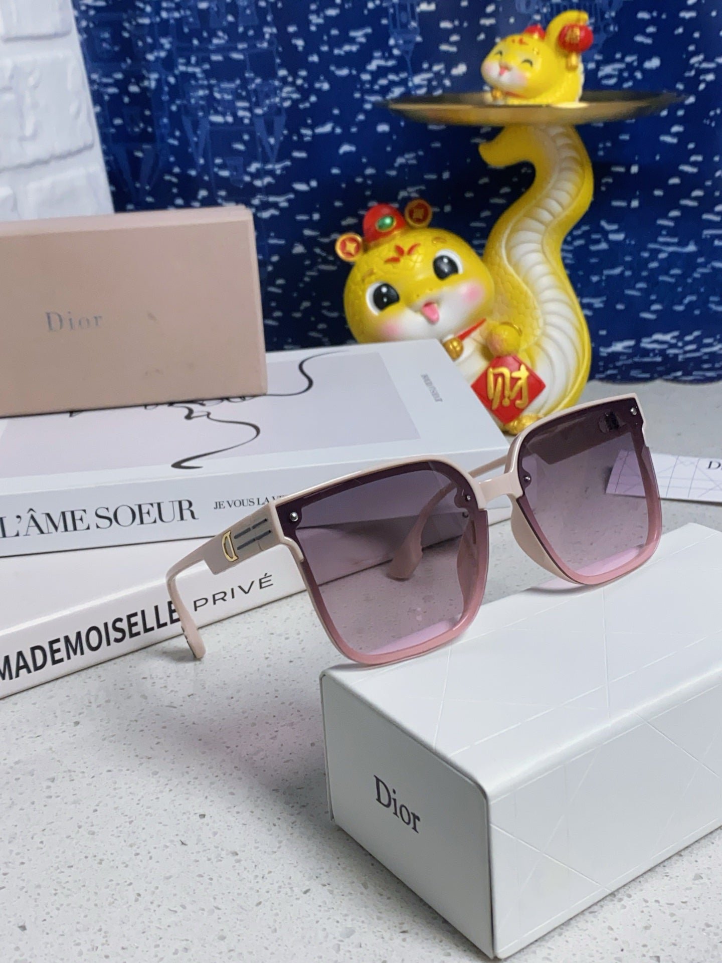 Dior Beige Acetate Shield Pink Gradient Sunglasses - Image 5