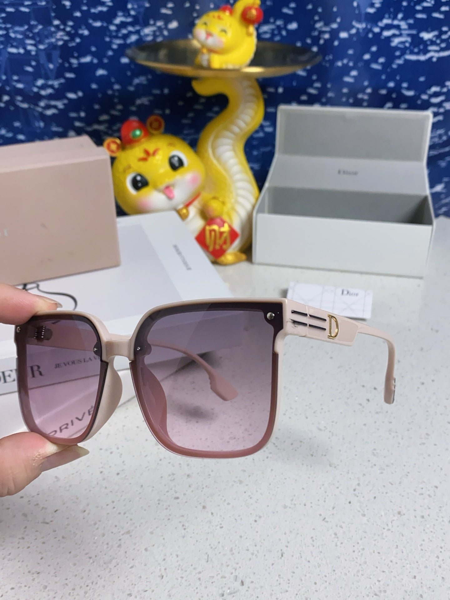 Dior Beige Acetate Shield Pink Gradient Sunglasses - Image 6
