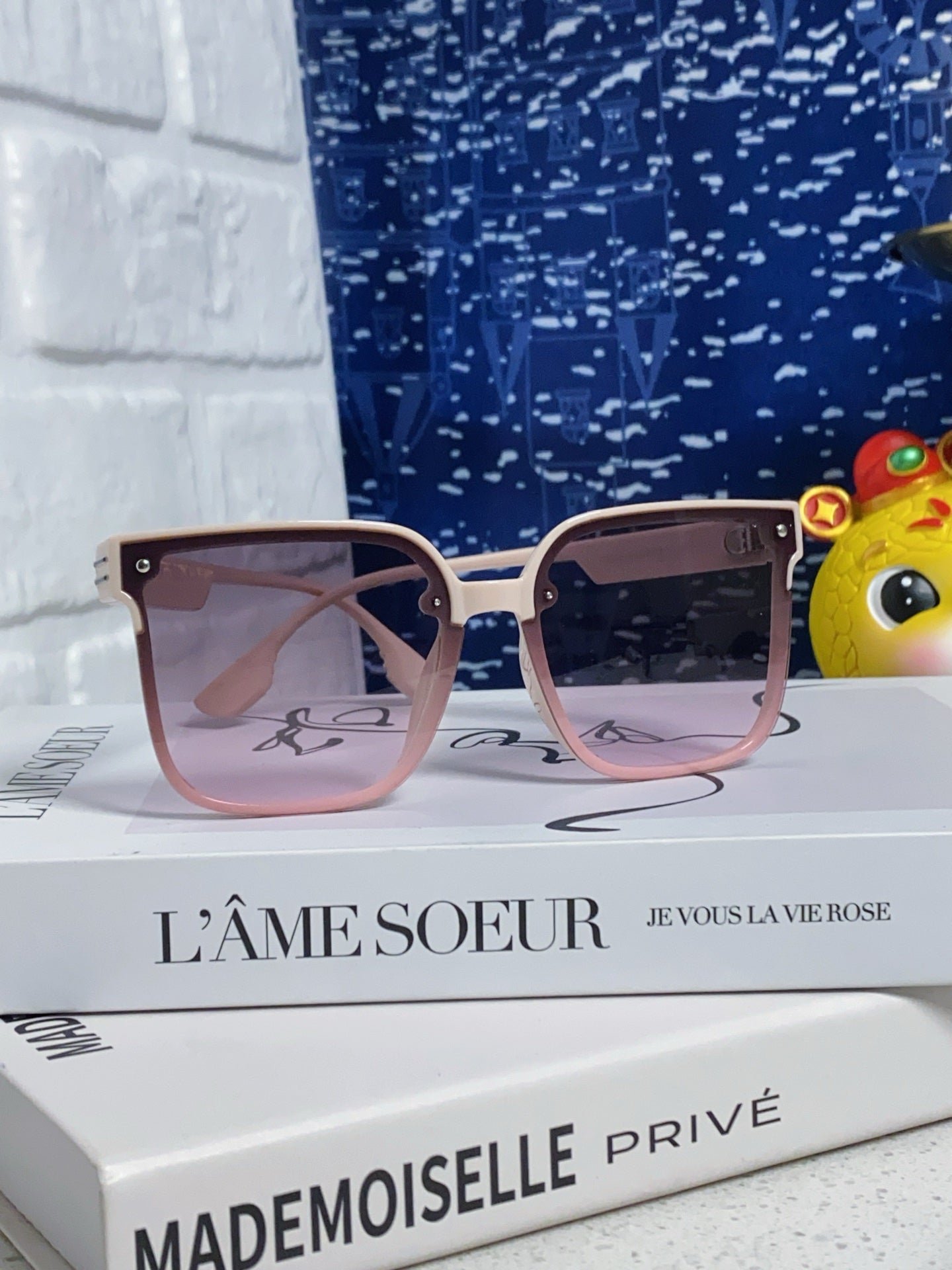Dior Beige Acetate Shield Pink Gradient Sunglasses - Image 8