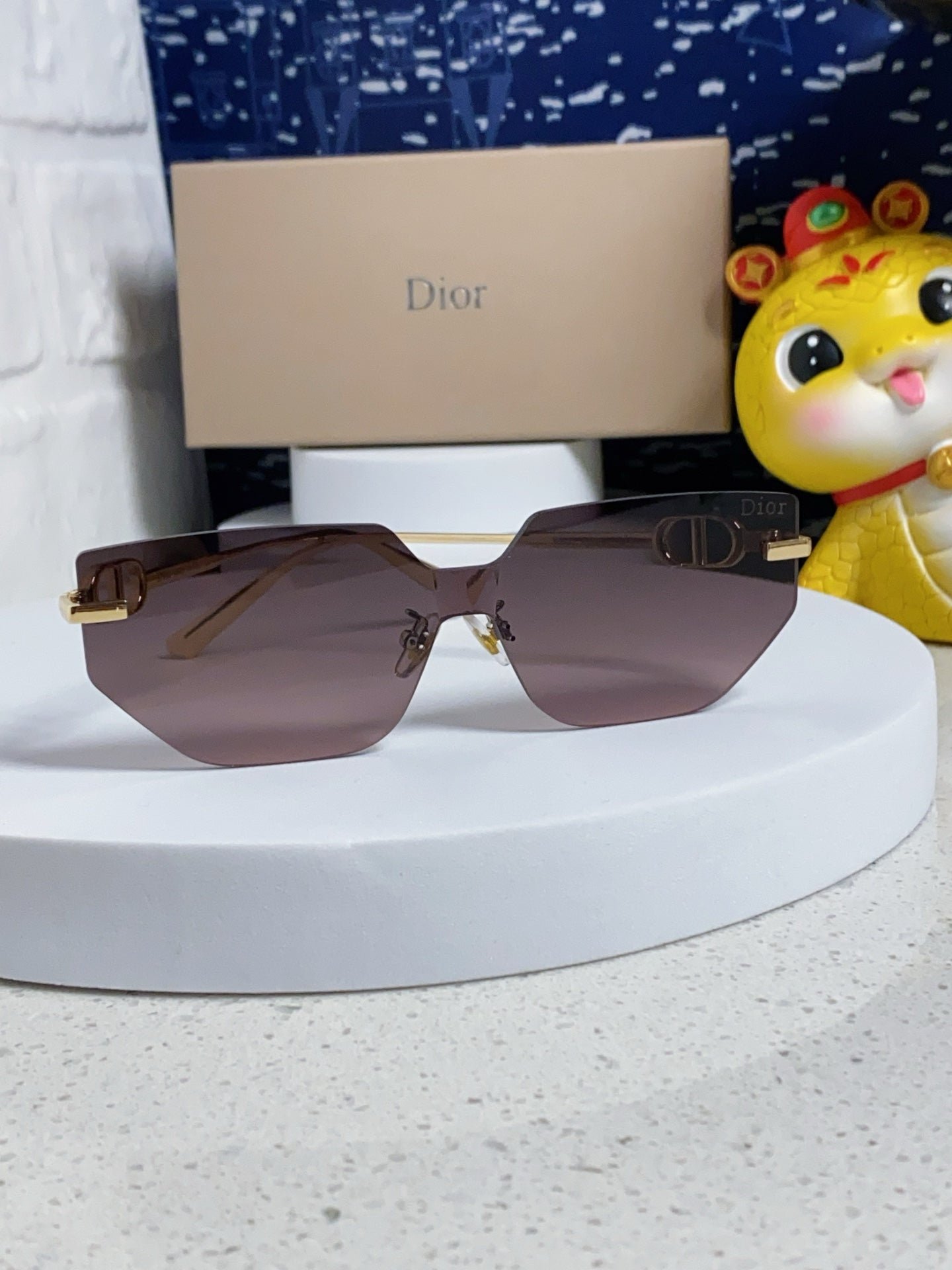 Dior Gold Metal Rimless Brown Gradient Sunglasses - Image 8