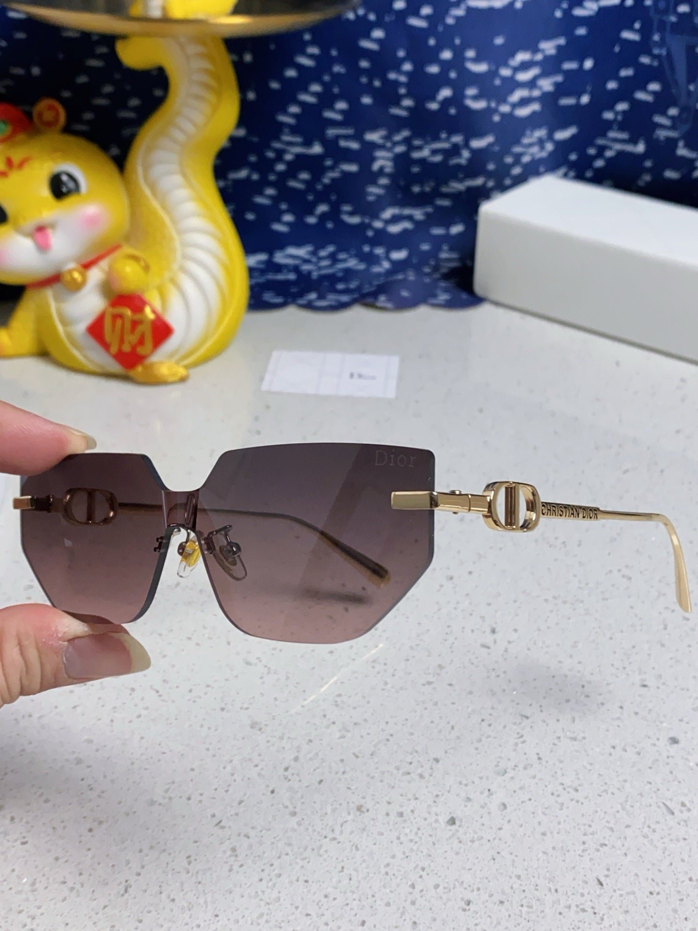 Dior Gold Metal Rimless Brown Gradient Sunglasses - Image 9