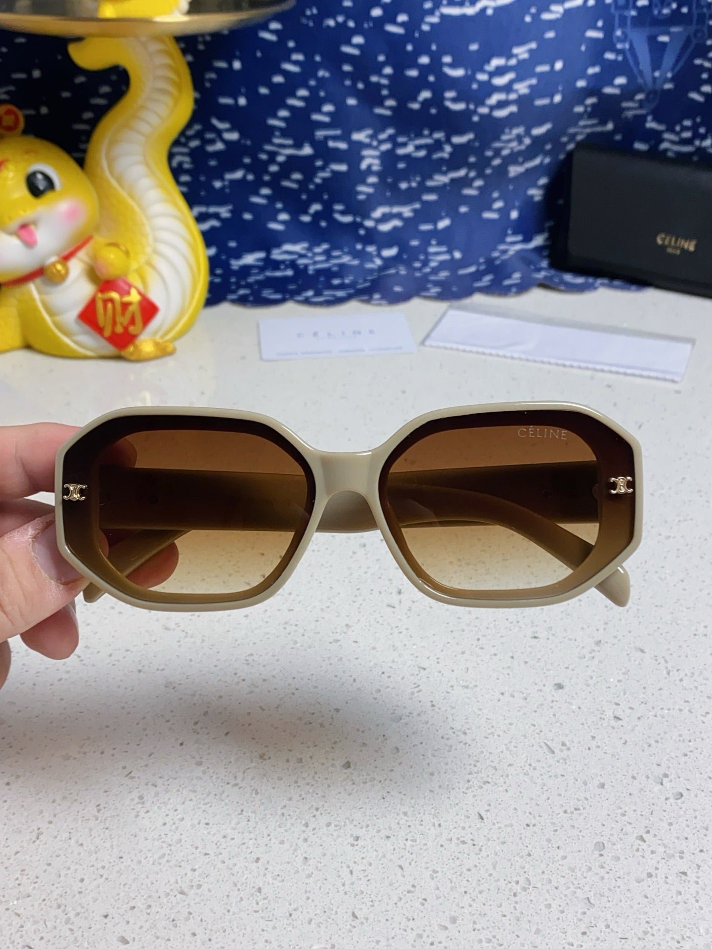 CELINE Beige Hex Lens Shades - Image 3