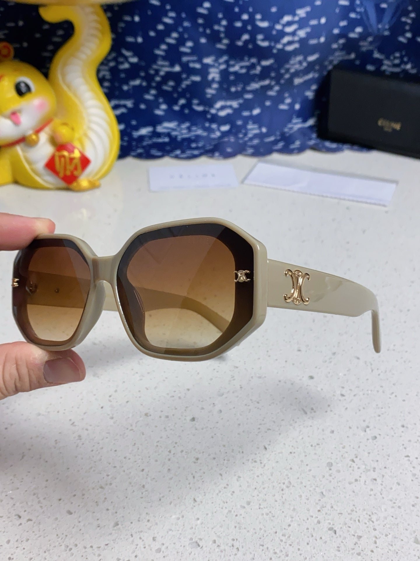 CELINE Beige Hex Lens Shades - Image 6