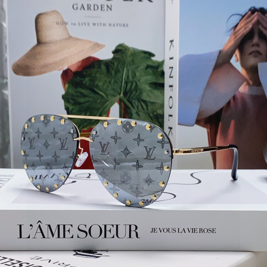 LV Gold Monogram Rivet Pilot Sunglasses