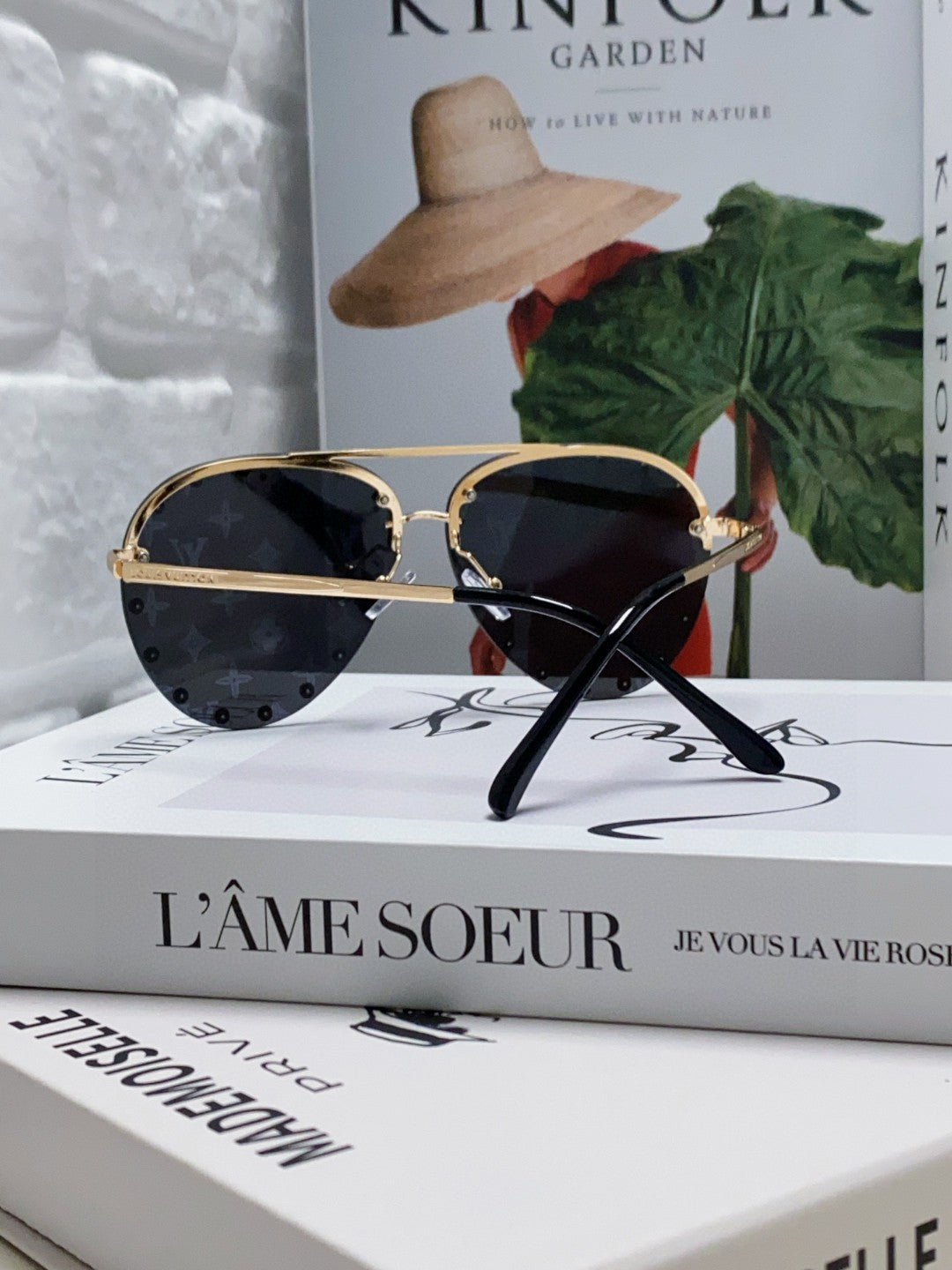 LV Gold Monogram Rivet Pilot Sunglasses - Image 2