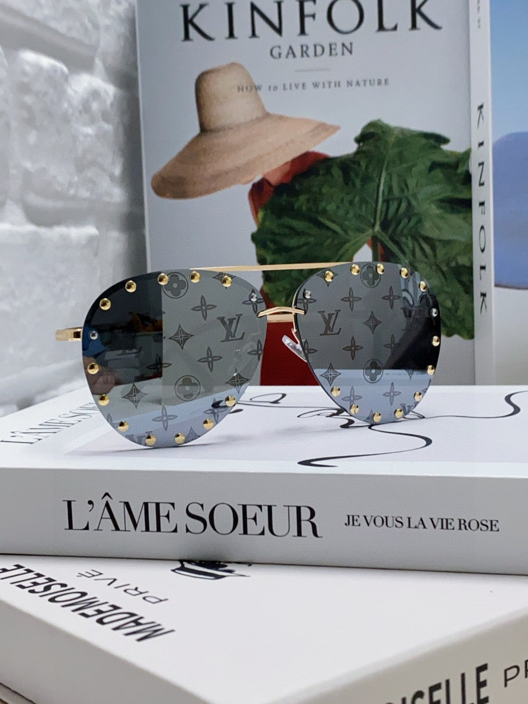 LV Gold Monogram Rivet Pilot Sunglasses - Image 3