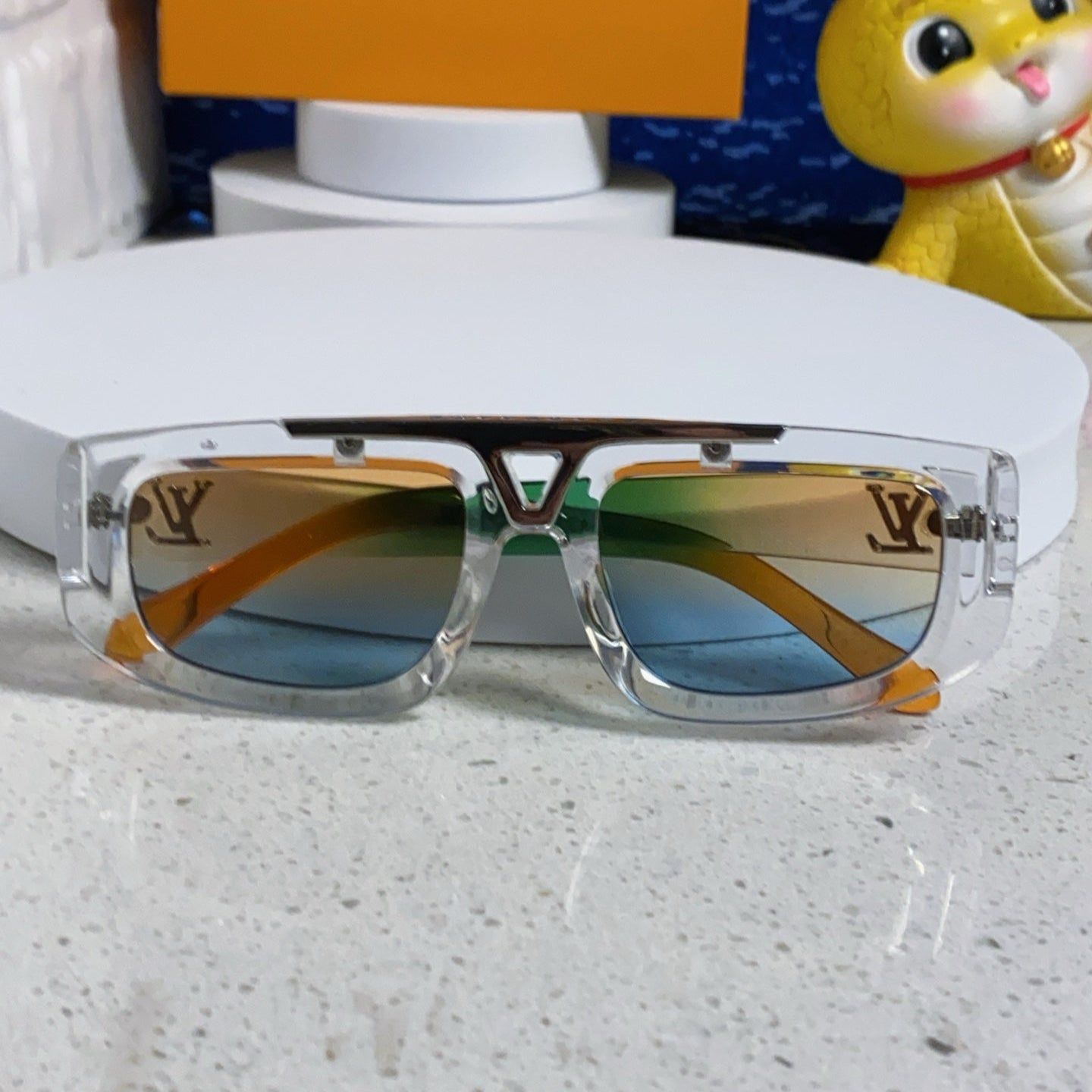 LV Clear Acetate Gradient Square Sunglasses - Image 4