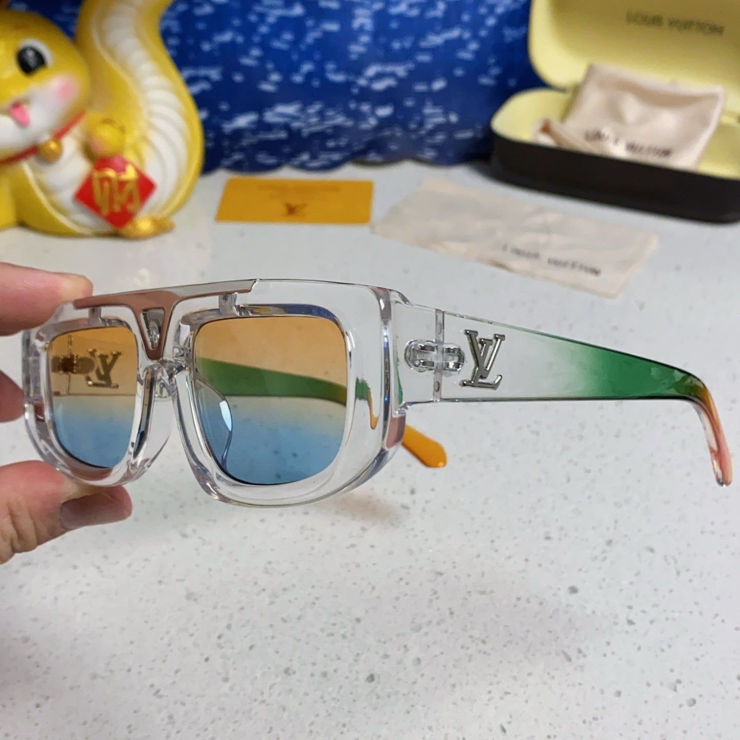 LV Clear Acetate Gradient Square Sunglasses - Image 3