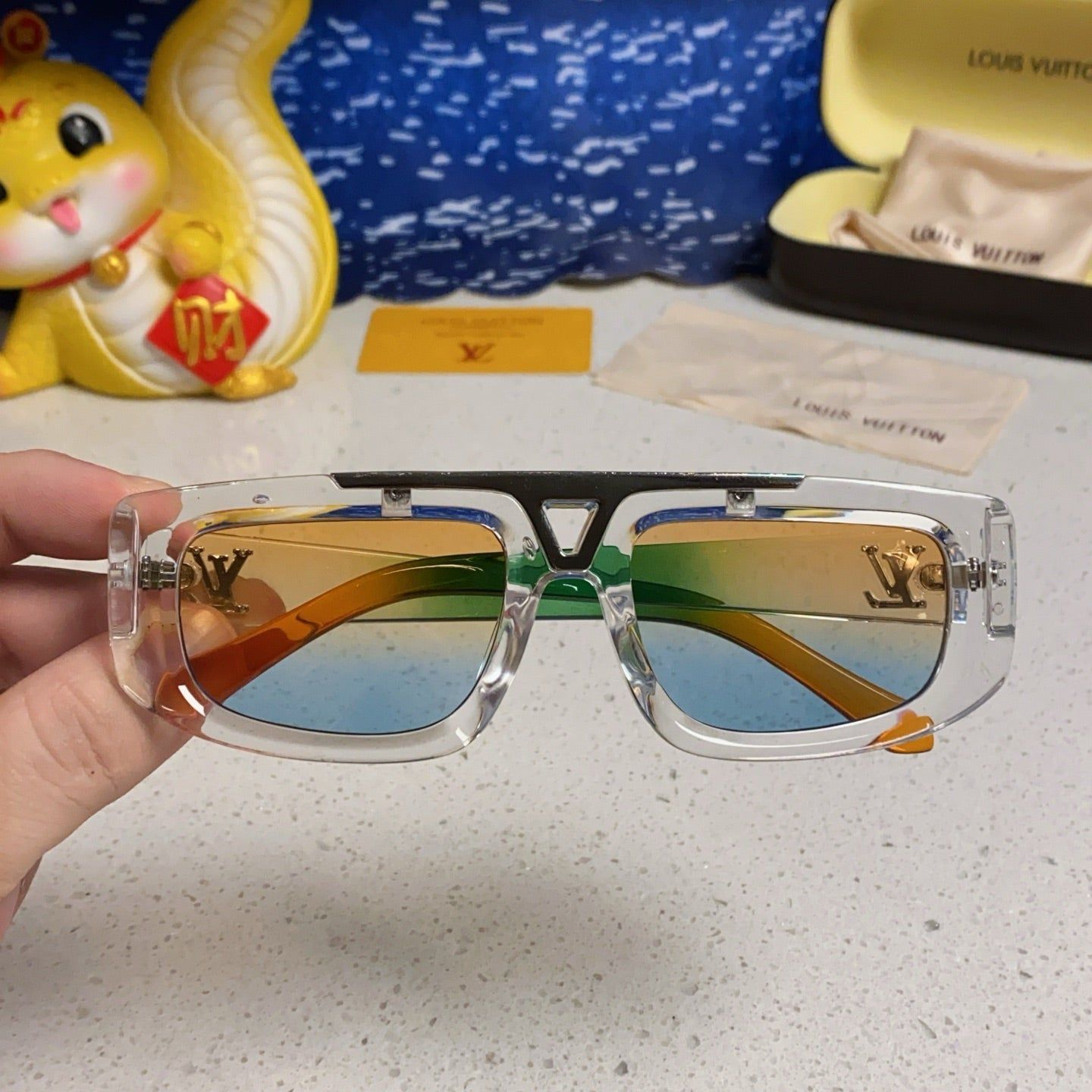 LV Clear Acetate Gradient Square Sunglasses - Image 8