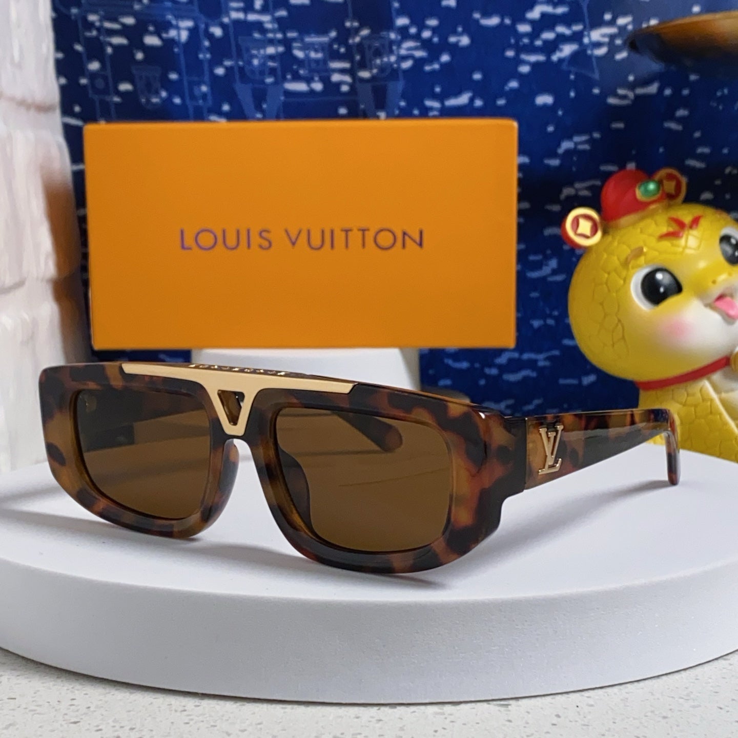 LV Tortoise Acetate Gold V-Brow Sunglasses