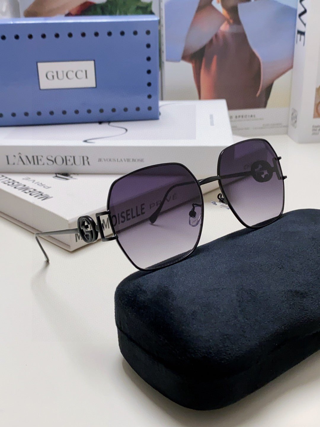 GUCCI Gold Chain Metal Square Shades - Image 17