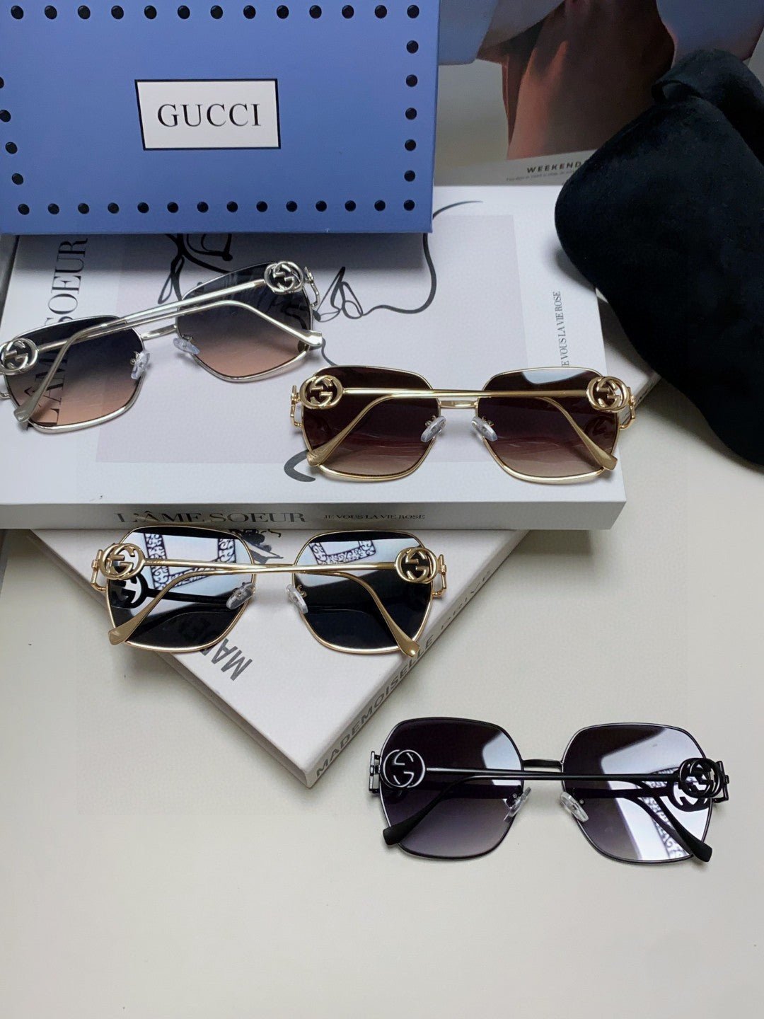 GUCCI Gold Chain Metal Square Shades - Image 20