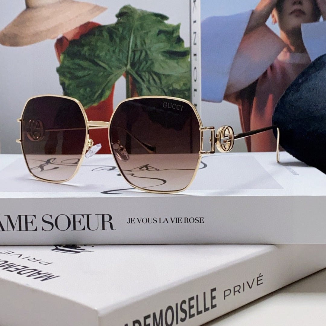 GUCCI Gold Chain Metal Square Shades - Image 3